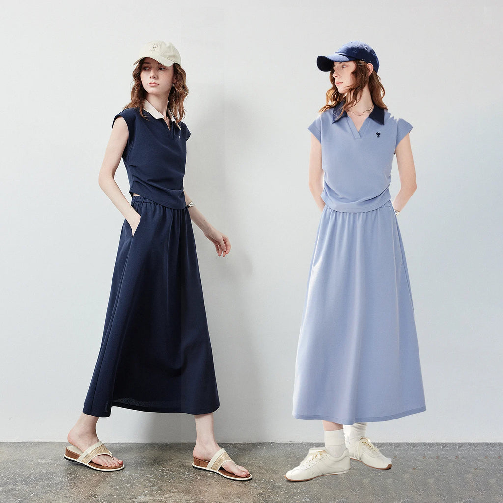 Polo Top and Midi Skirt Set