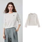 Contrast-Trim Crewneck Long-Sleeve Tee