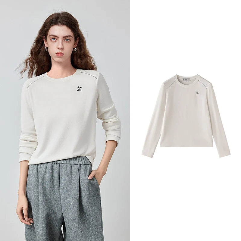 Contrast-Trim Crewneck Long-Sleeve Tee