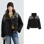 Colorblock Stand-Collar Padded Jacket