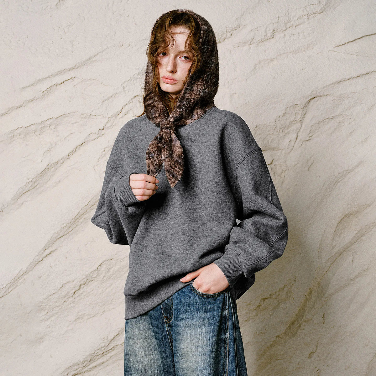 Layered-Look Tie-Hood Sweatshirt