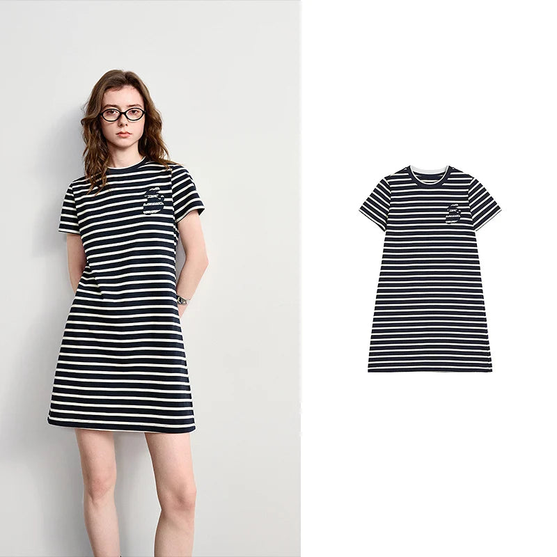 Striped Short-Sleeve Mini Dress