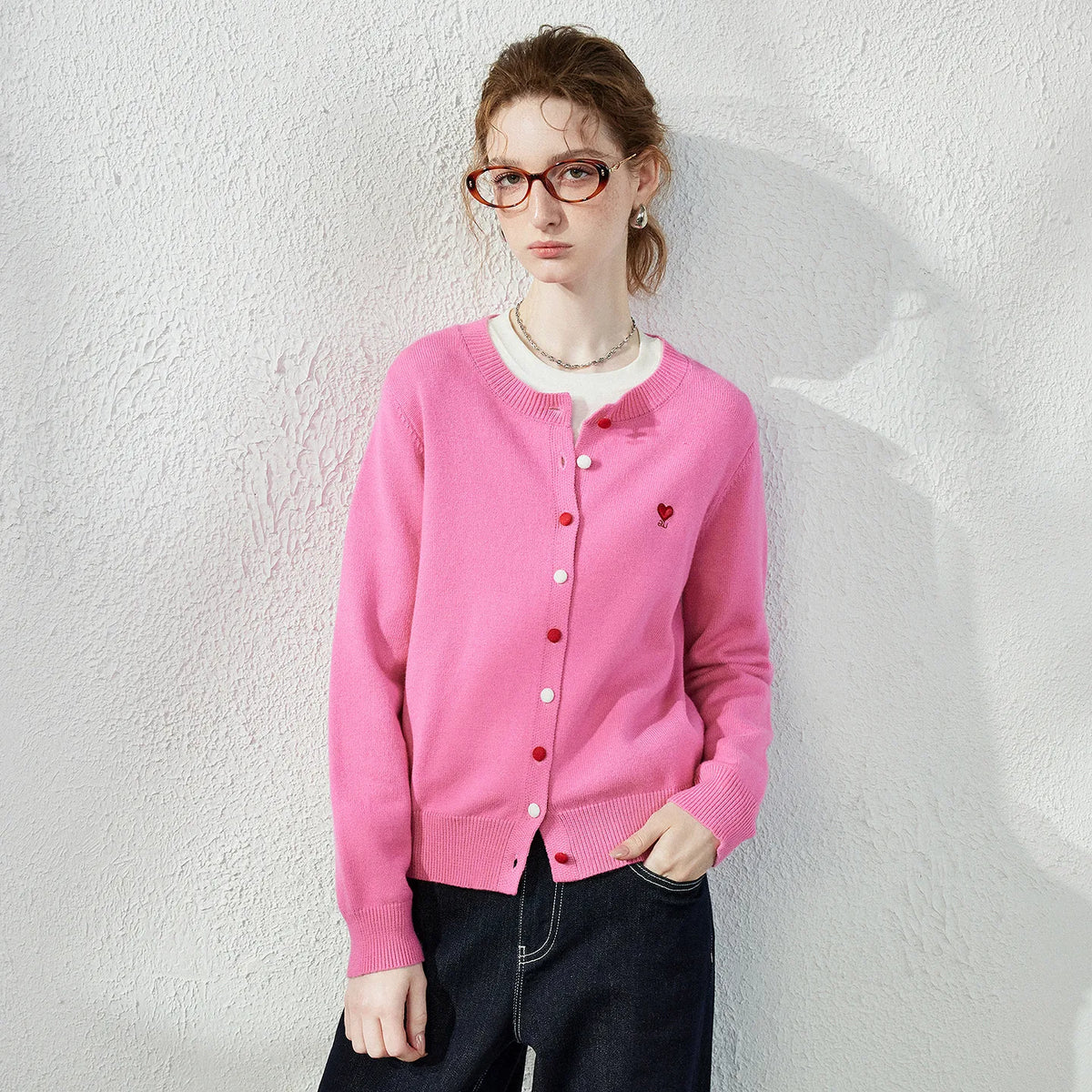 Heart-Detail Knit Cardigan