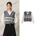 Layered-Look Striped Knit Top
