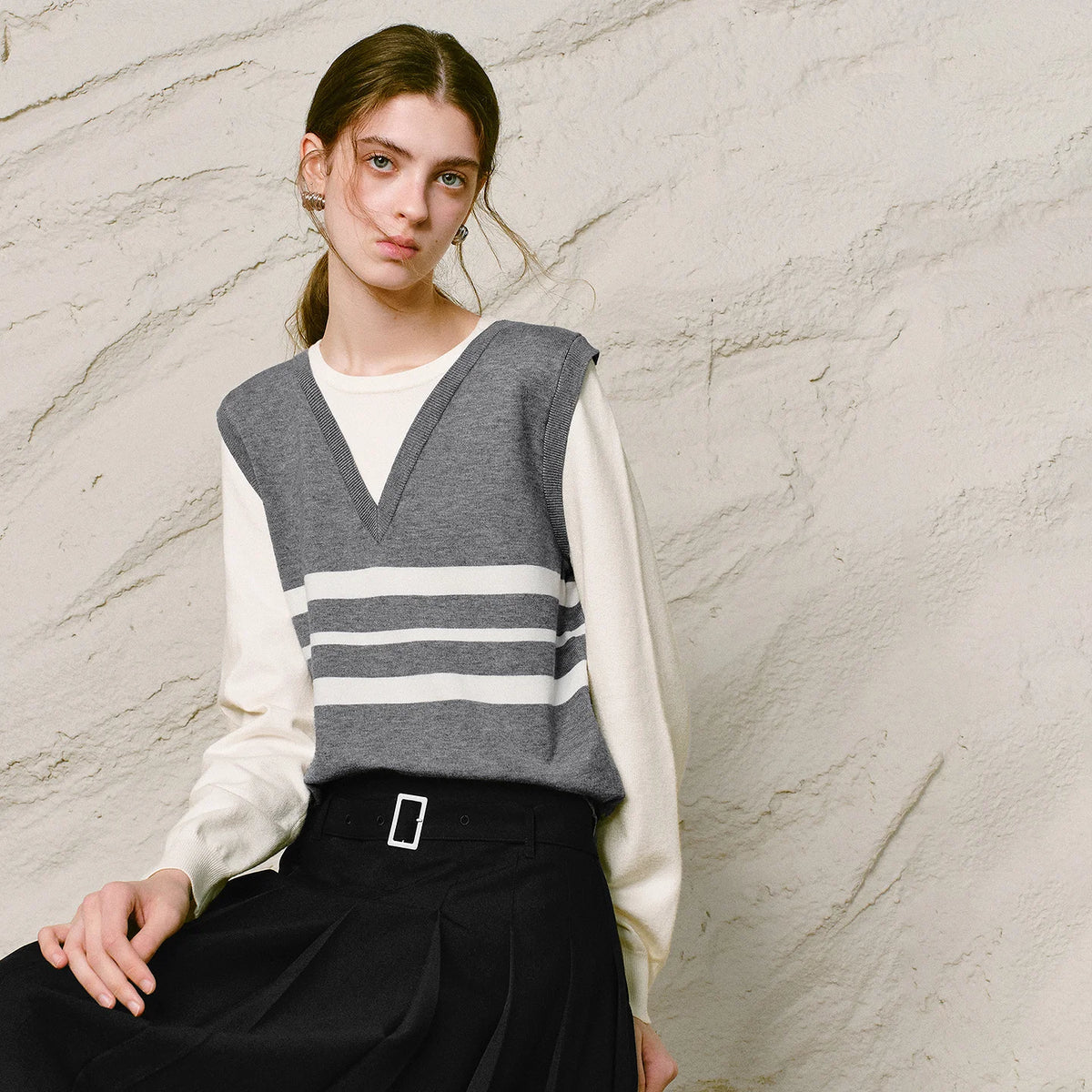 Layered-Look Striped Knit Top
