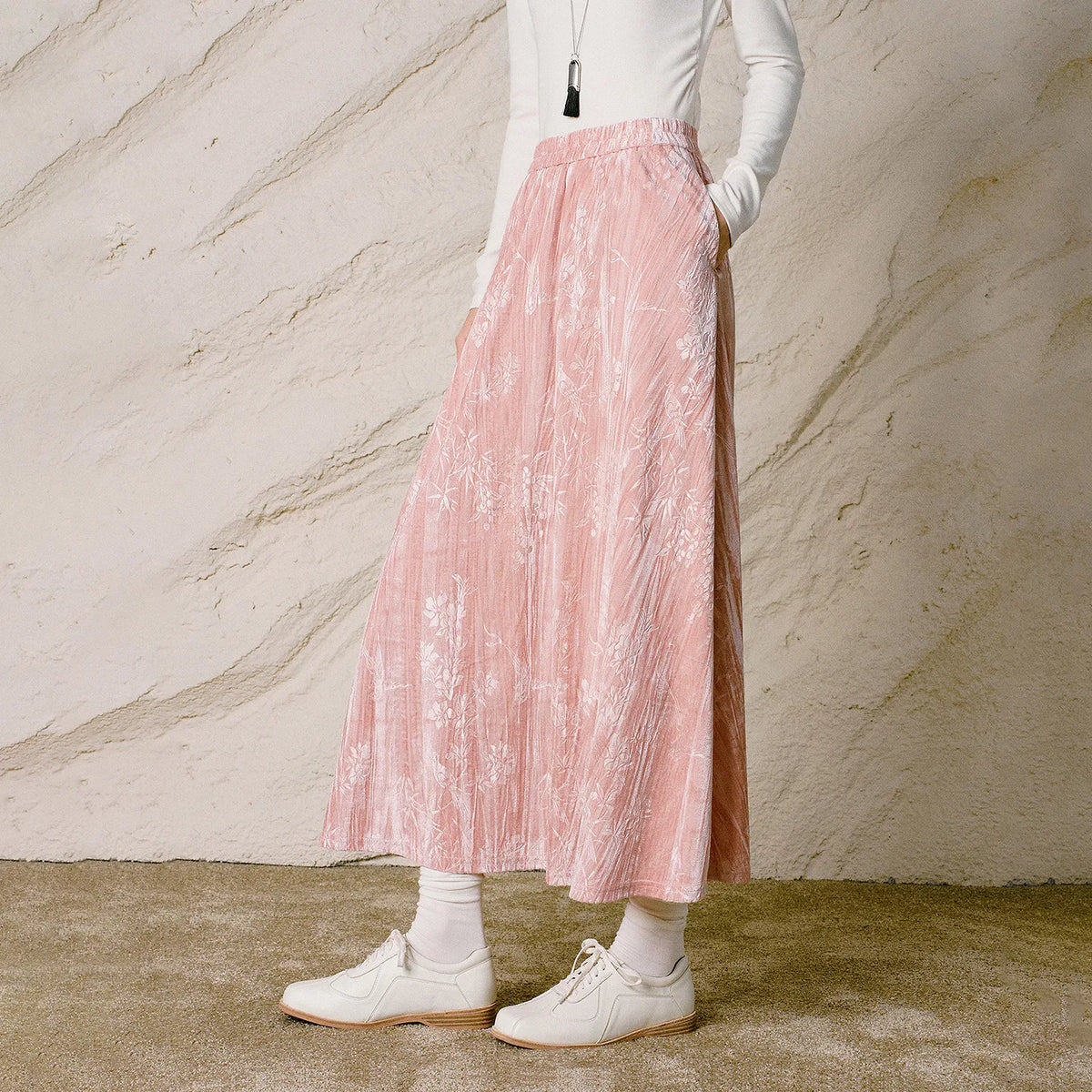 Textured Floral Midi Skirt
