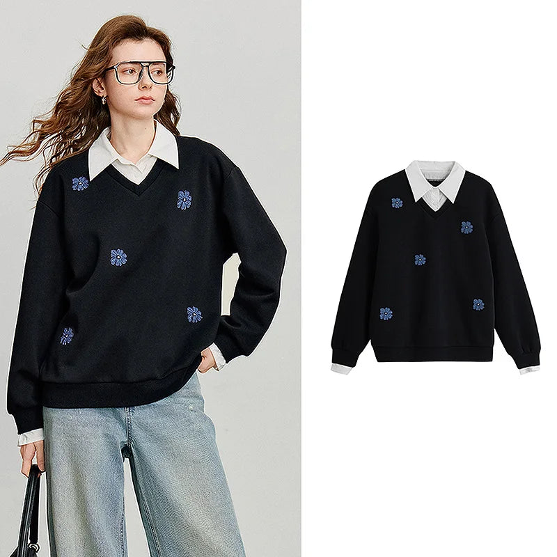 Floral-Detail Layered-Look Sweatshirt