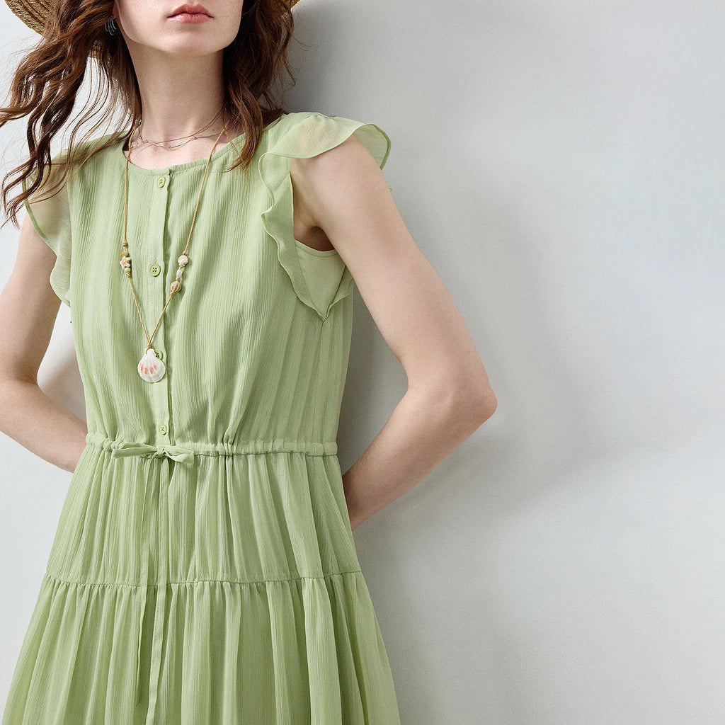 Ruffle-Sleeve Tiered Midi Dress