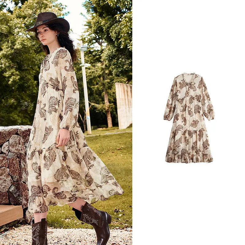 Printed Tiered Midi Dress