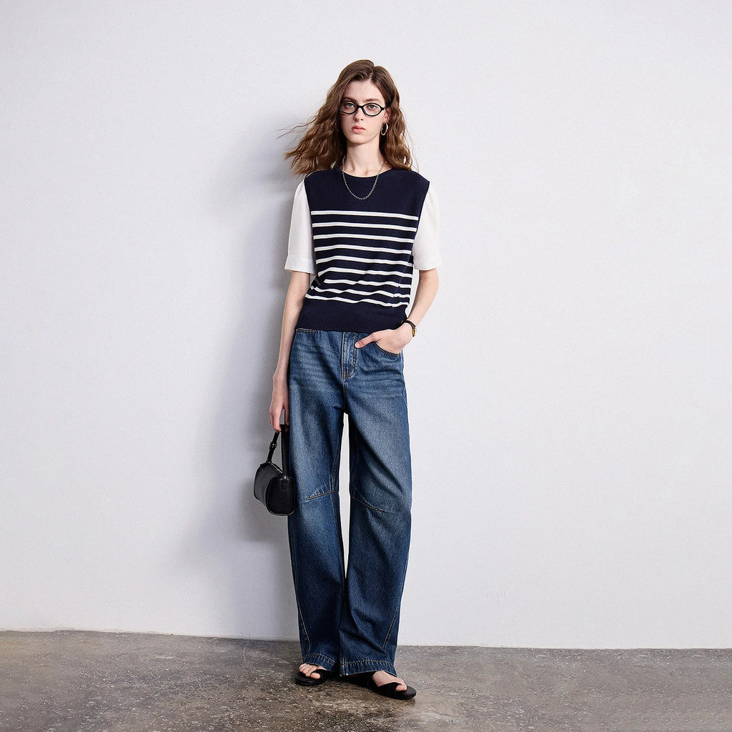 Layered-Look Striped Knit Tee