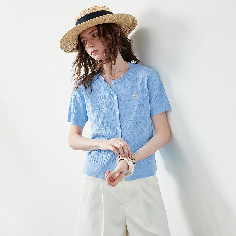 Cable-Knit Short-Sleeve Cardigan