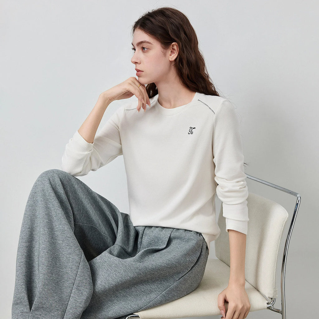 Contrast-Trim Crewneck Long-Sleeve Tee