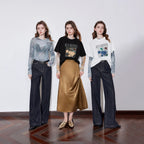 Abstract-Print Sheer Long-Sleeve Top