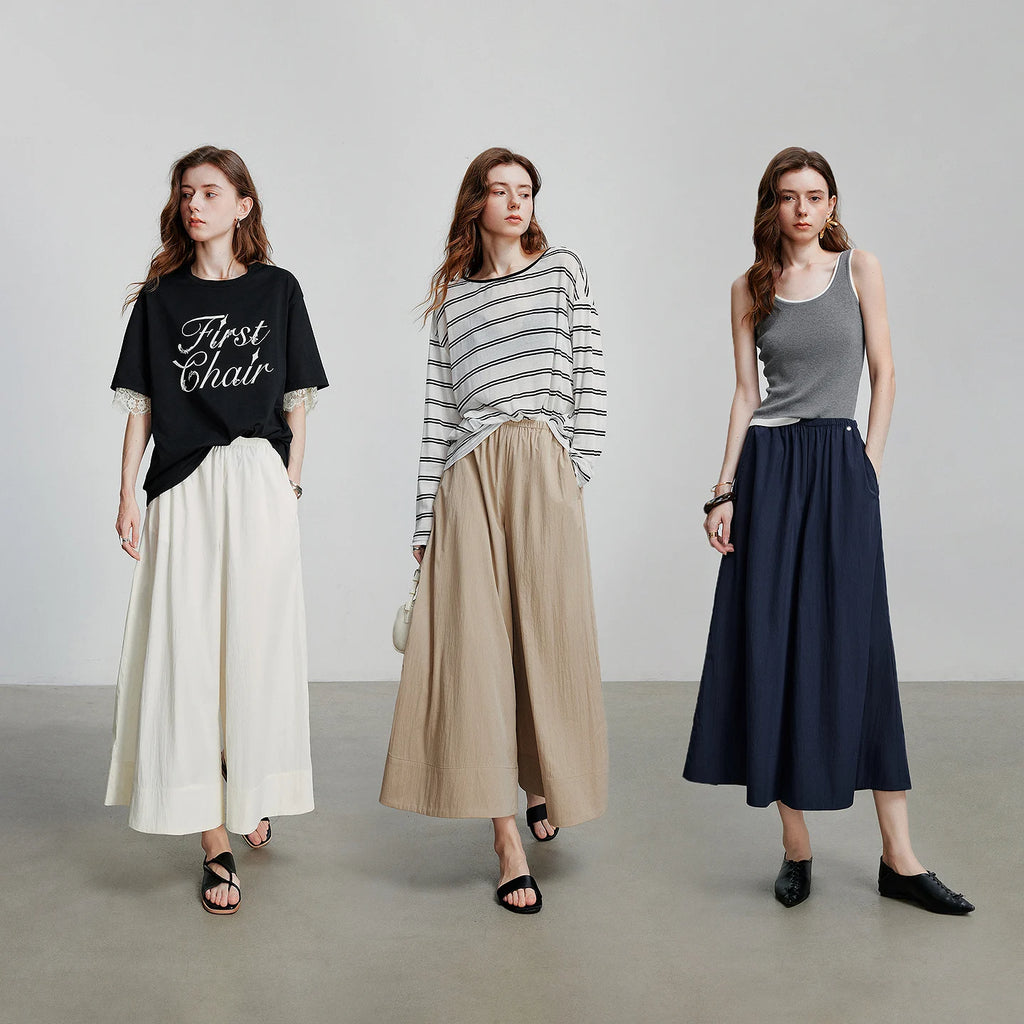 Elastic-Waist Cropped Wide-Leg Pants