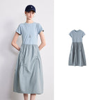Short-Sleeve Paneled Midi Dress
