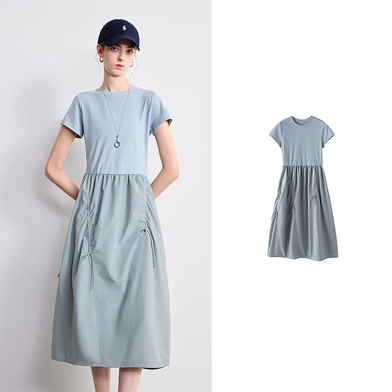 Short-Sleeve Paneled Midi Dress