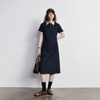 Contrast-Trim Midi Polo Dress