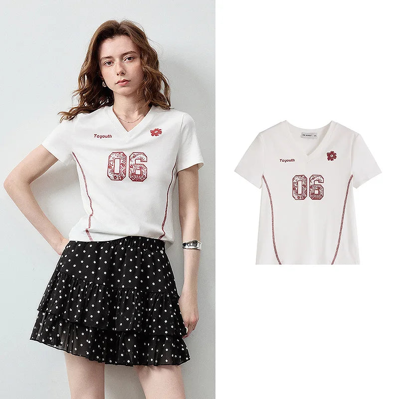 Number-Graphic V-Neck Tee
