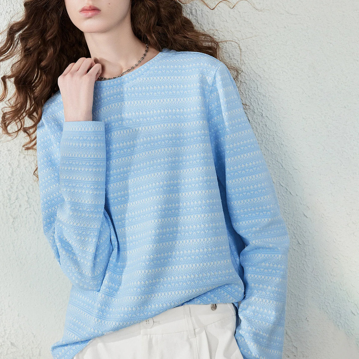 Textured Striped Long-Sleeve Top