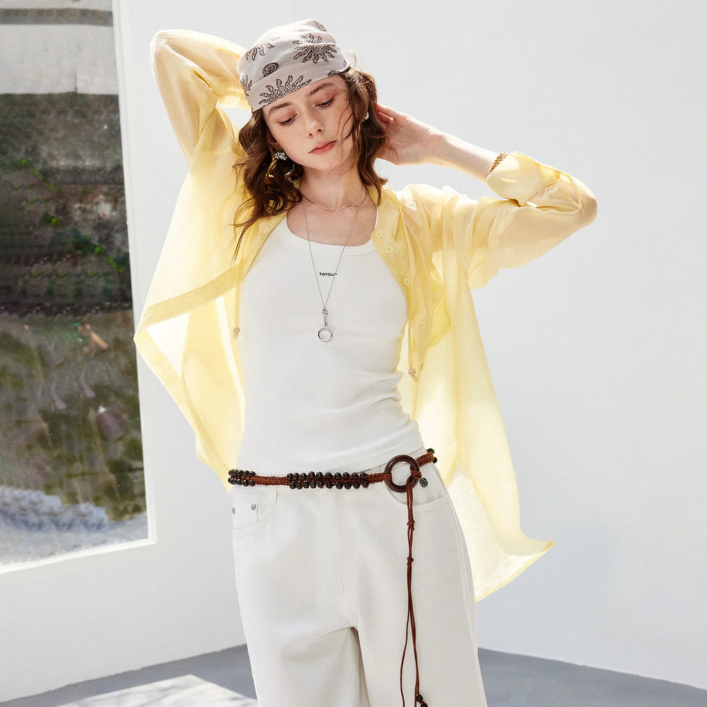 Sheer Zip-Front Hooded Shirt