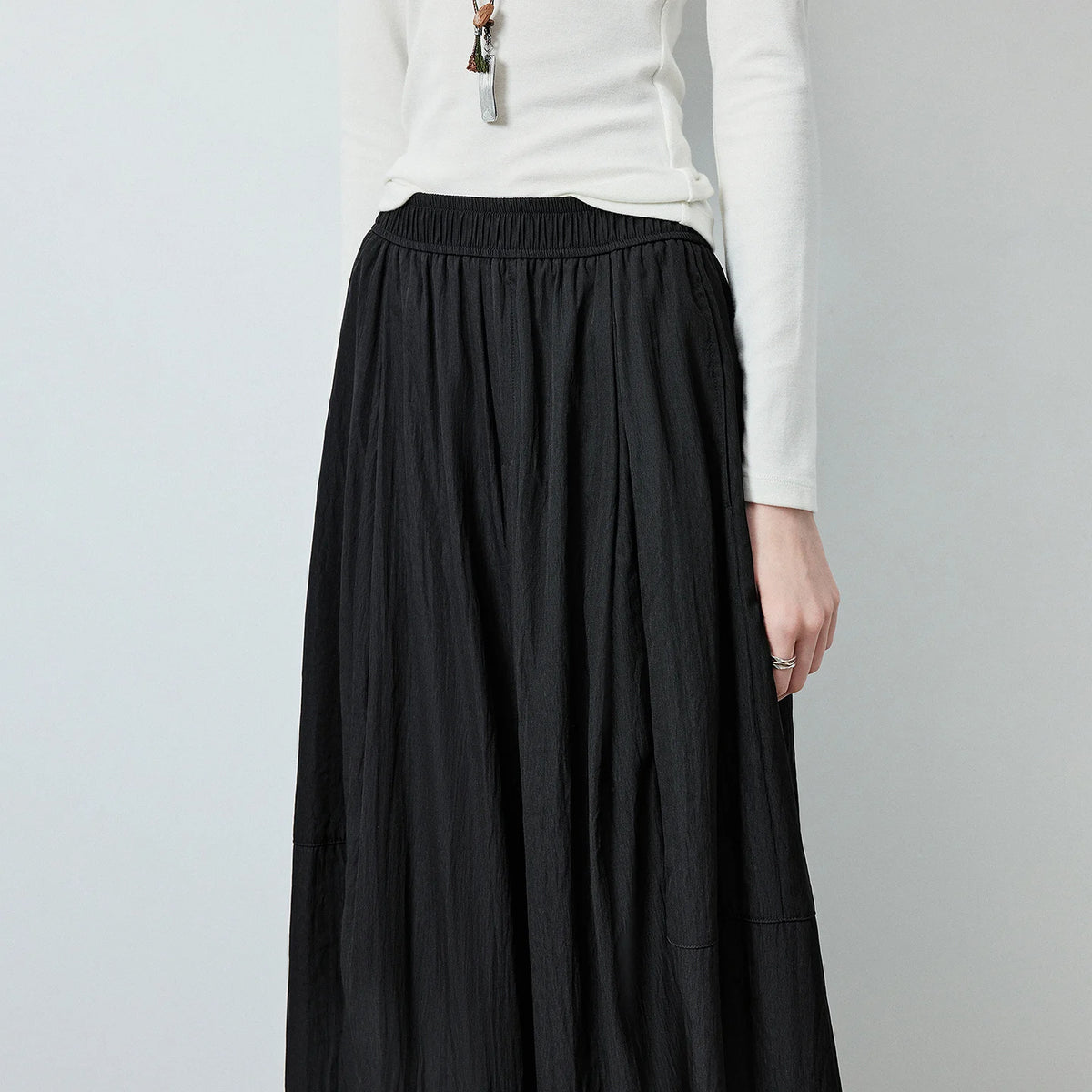 Elastic-Waist Draped Wide-Leg Pants