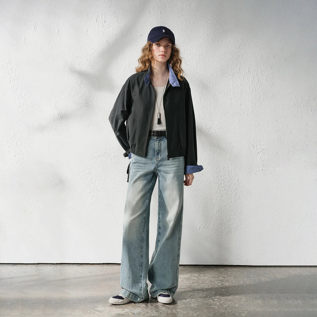 Contrast-Trim Zip-Up Jacket
