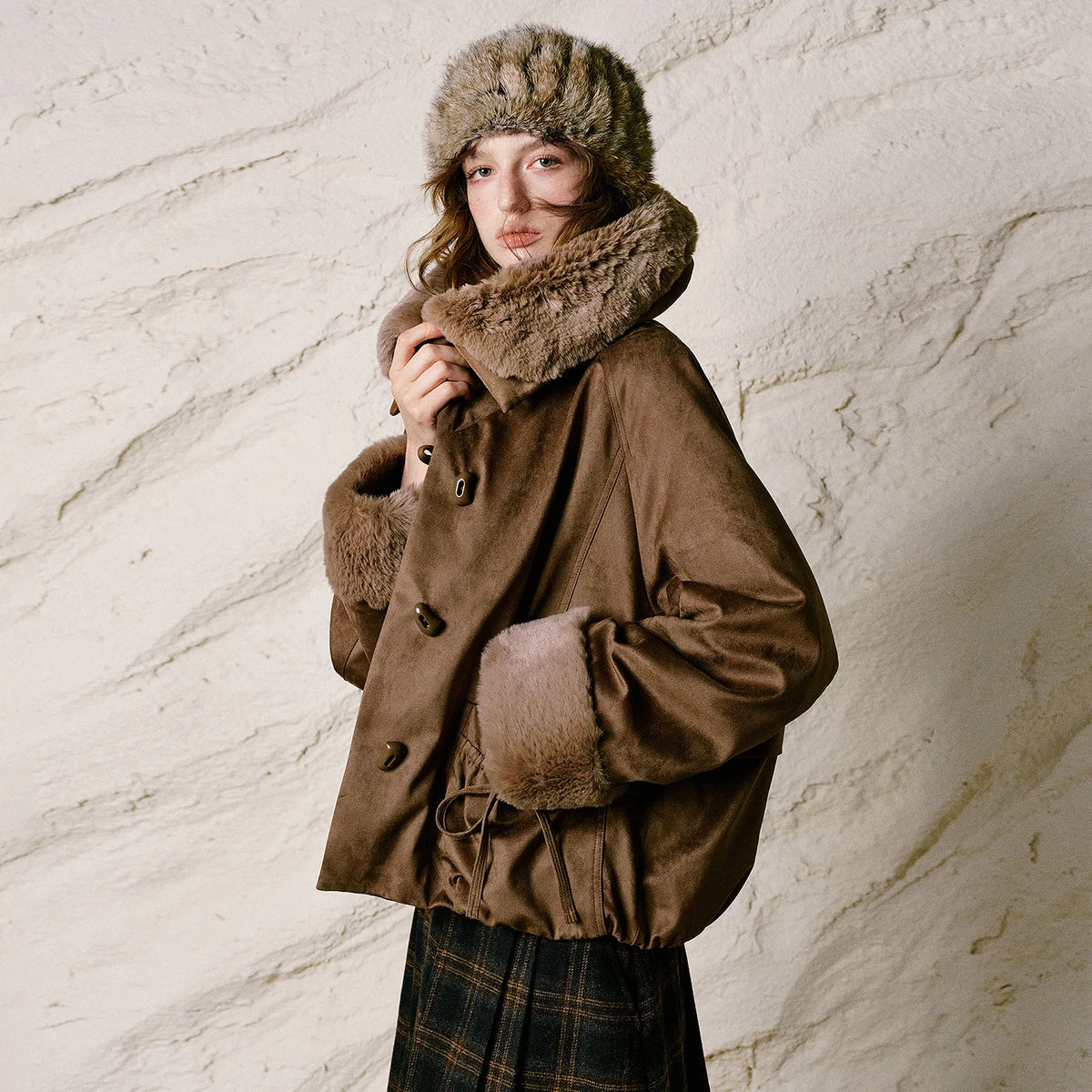 Shaggy-Collar Toggle Jacket