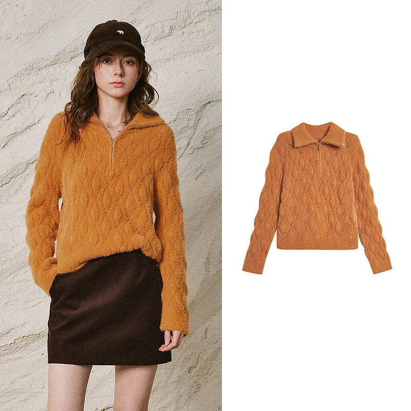 Textured Zip-Neck Sweater
