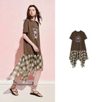Graphic Layered-Look Plaid Dress