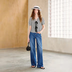 Striped Tie-Front Puff-Sleeve Blouse