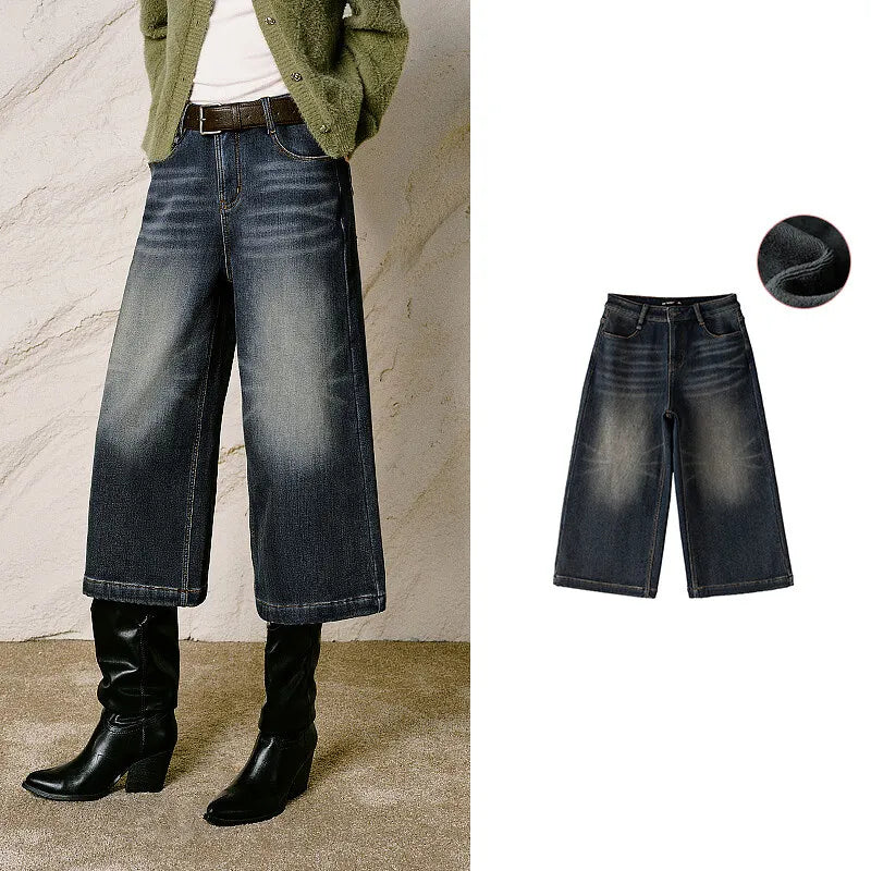 Faded Cropped Wide-Leg Jeans