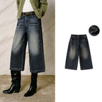 Faded Cropped Wide-Leg Jeans