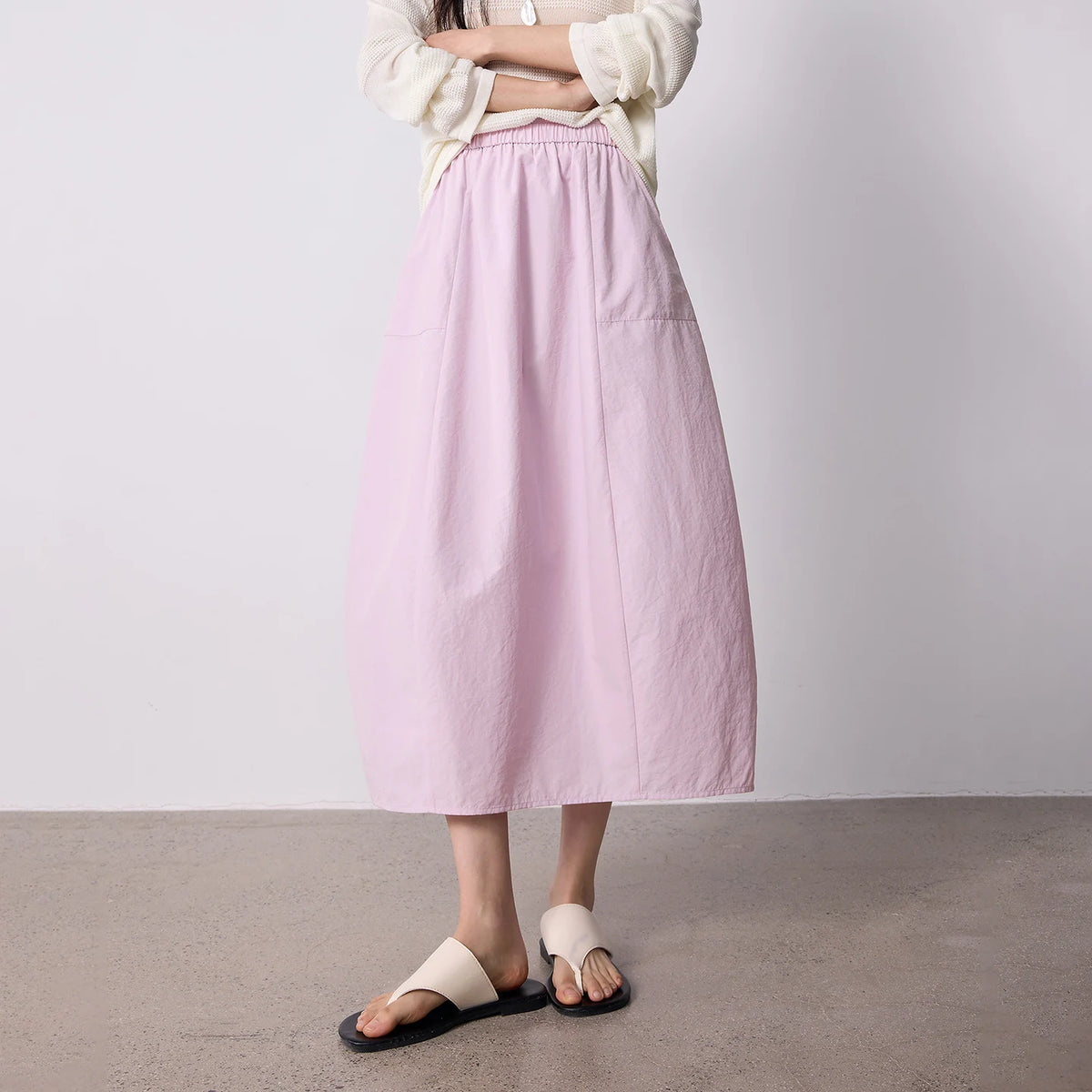 Elastic-Waist Bubble Midi Skirt
