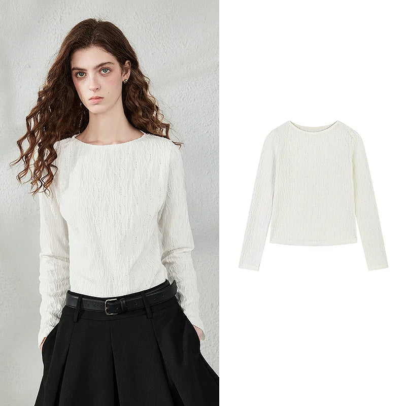 Textured Long-Sleeve Crewneck Top