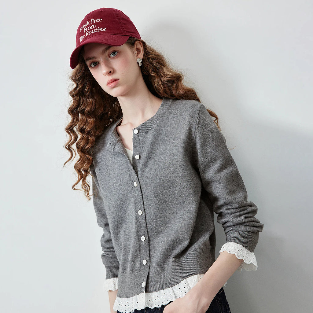 Lace-Trim Cropped Knit Cardigan