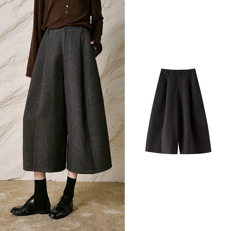 Pleated Cropped Wide-Leg Pants