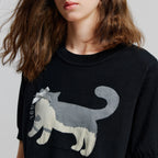 Cat-Motif Knit Tee