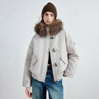 Shaggy-Trim Hooded Toggle Jacket