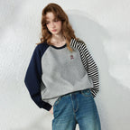 Asymmetric-Sleeve Patchwork Sweatshirt