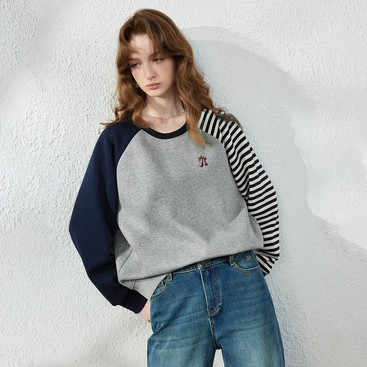 Asymmetric-Sleeve Patchwork Sweatshirt