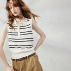Striped Sleeveless Knit Polo