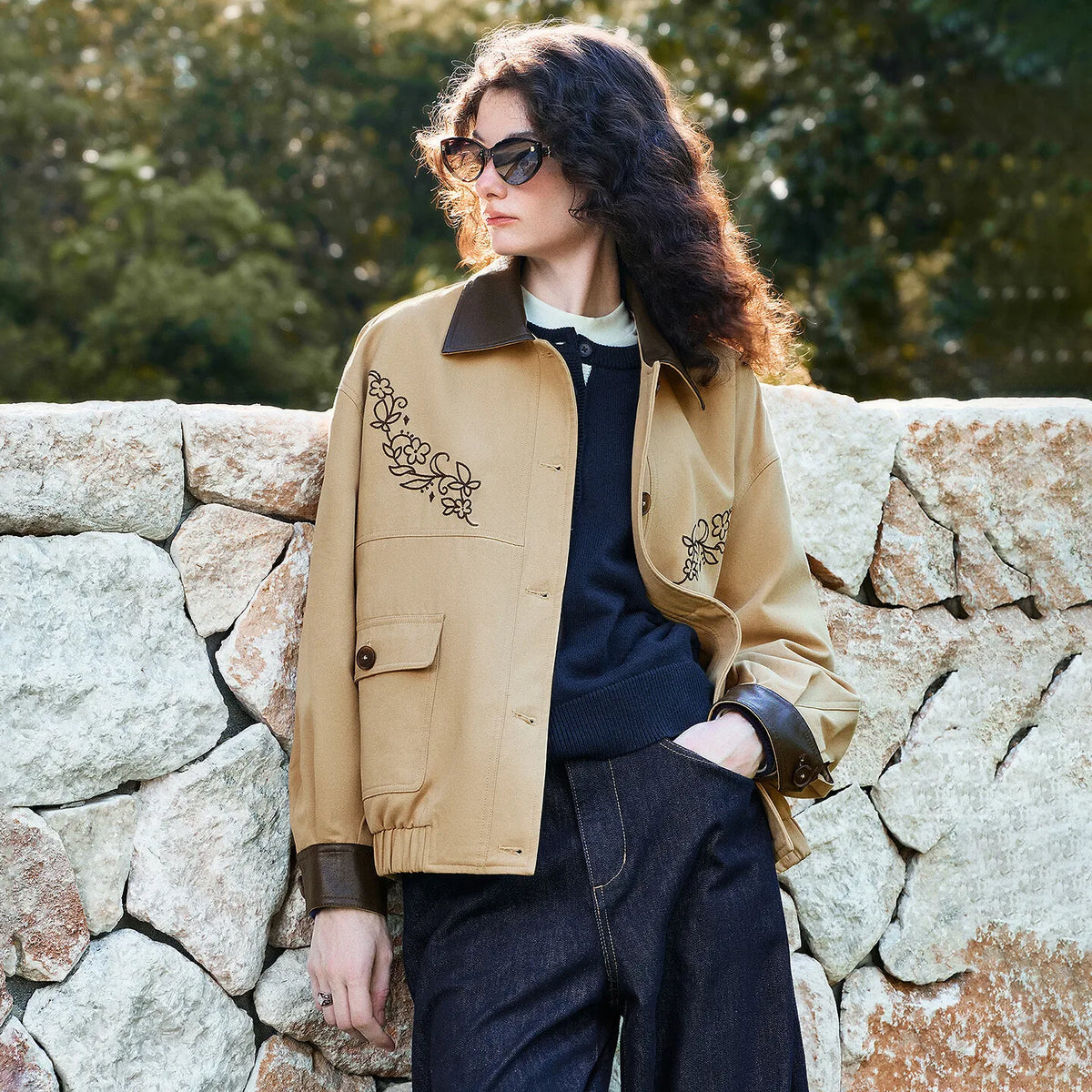 Floral-Motif Collared Jacket