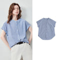 Striped Cap-Sleeve Button Shirt