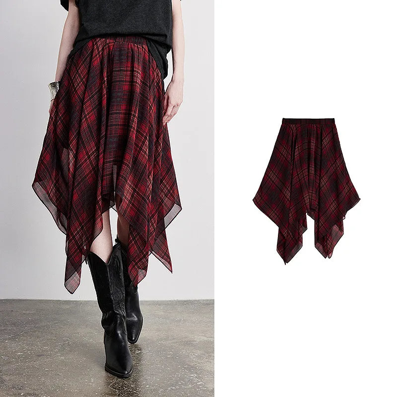 Plaid Handkerchief-Hem Skirt