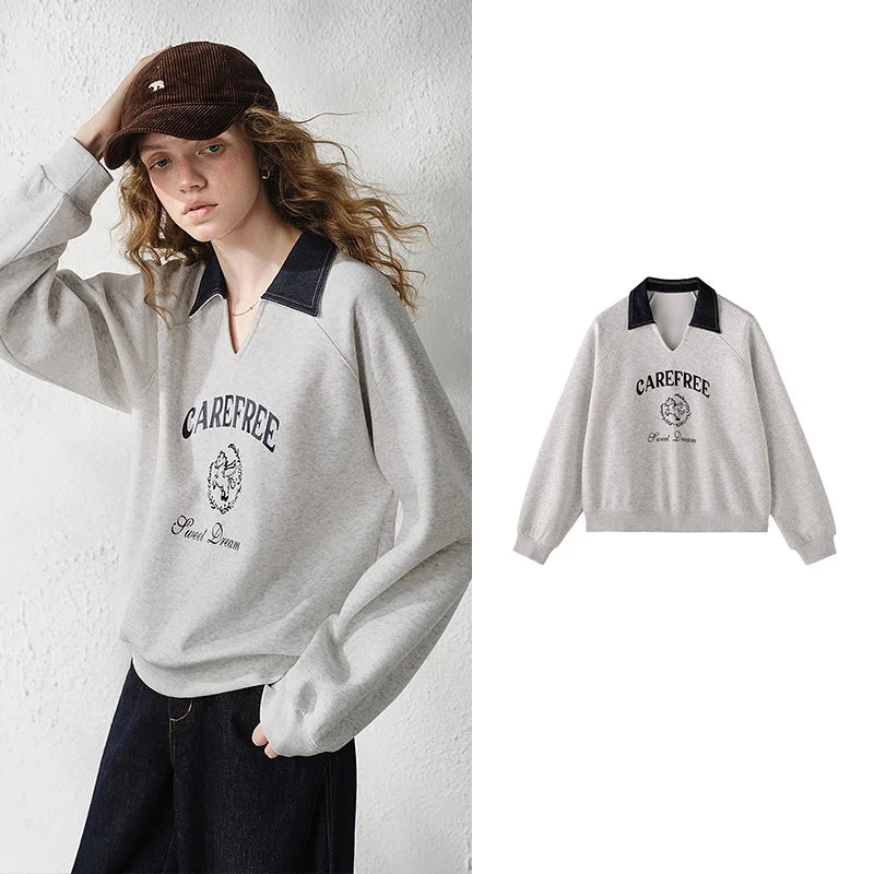 Contrast-Collar Graphic Sweatshirt