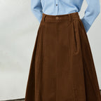 Paneled A-Line Midi Skirt