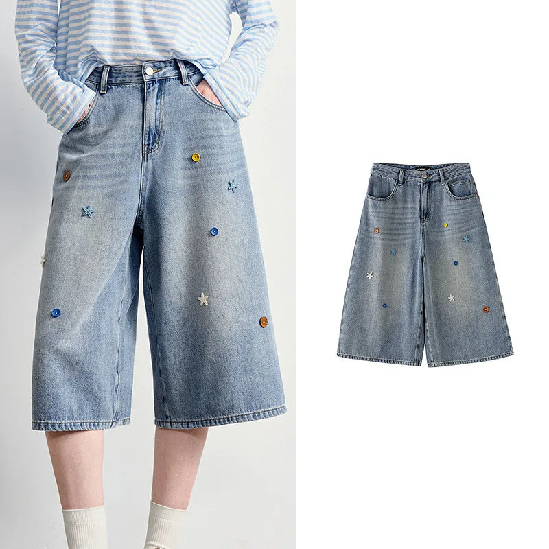 Embellished Cropped Wide-Leg Jeans