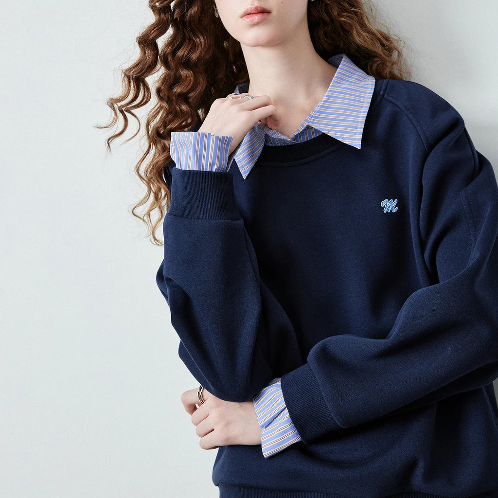 Layered-Look Striped-Collar Sweatshirt