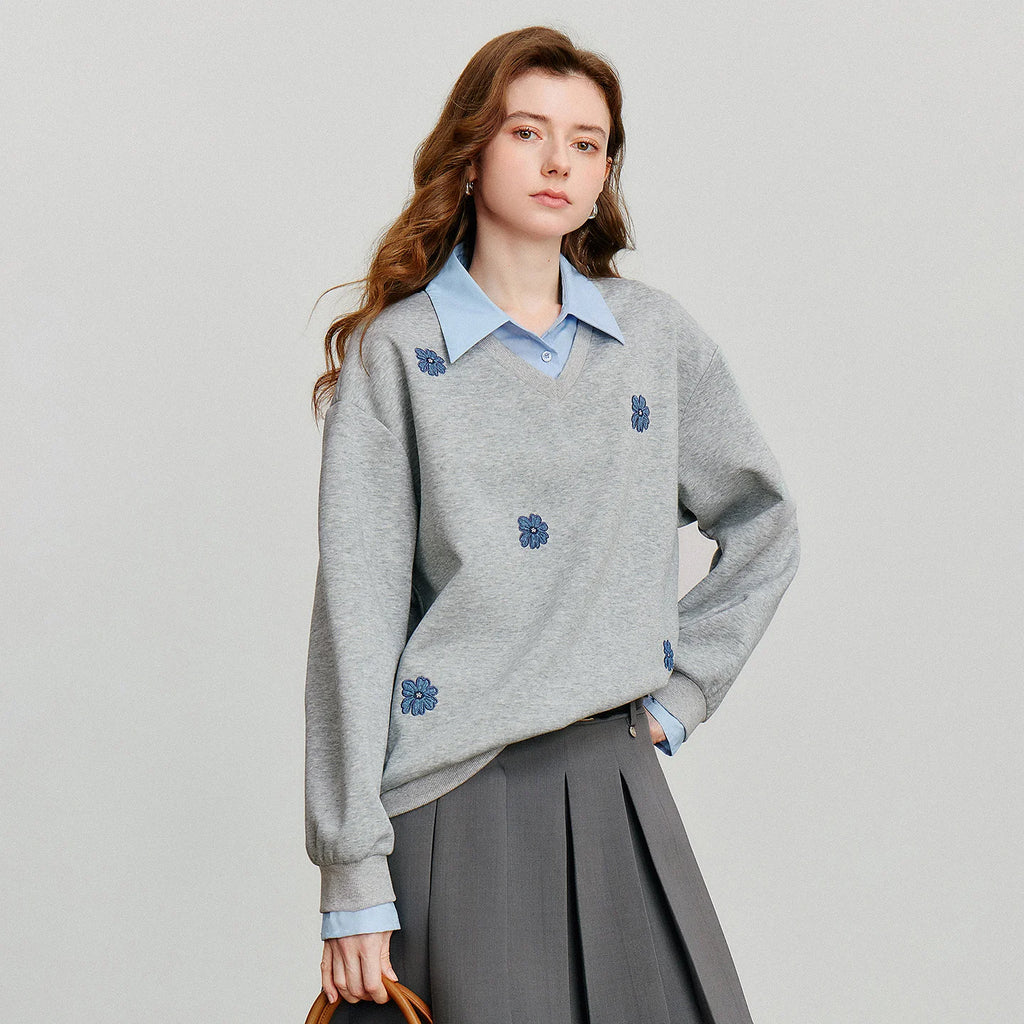 Floral-Detail Layered-Look Sweatshirt