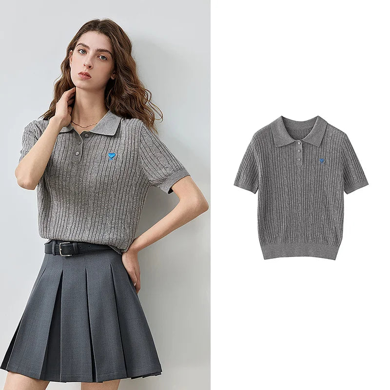 Cable-Knit Short-Sleeve Polo
